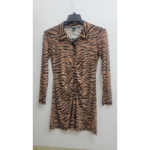 Women's Long Sleeve Button-Front Mesh Dress - Wild Fable Brown Small - Picture 3 of 8